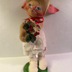 Cute Vintage Strawberry Anna-lee bunny Doll with Floral Bouquet 1990